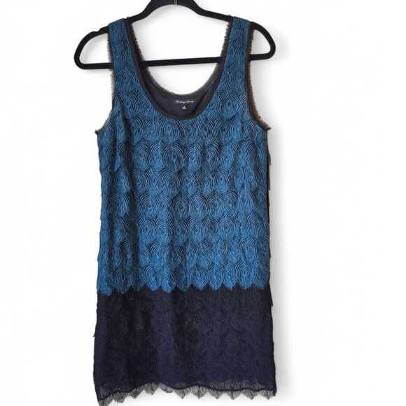 Broadway & Broome Madewell Lace Mini Dress Size 6 S Teal Navy Drop Waist Panel - Picture 1 of 8